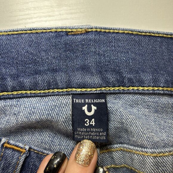 True Religion Ricky Relaxed Straight Denim Jeans Mens Distressed Size 34x32 - Picture 5 of 10